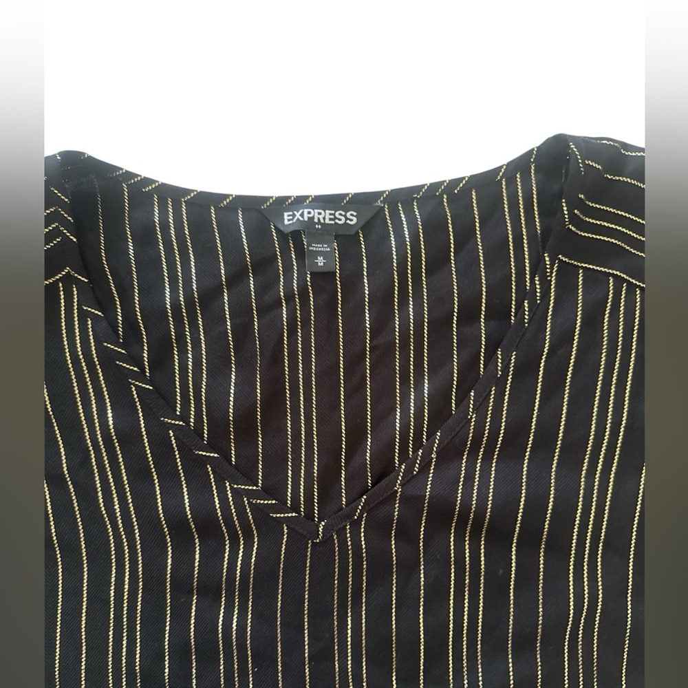 Express Black Top with Gold Pinstripes